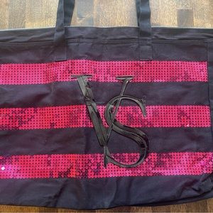 Preloved Gorgeous Hot Pink Sequins Victoria Secret Large Tote and Logo on Front